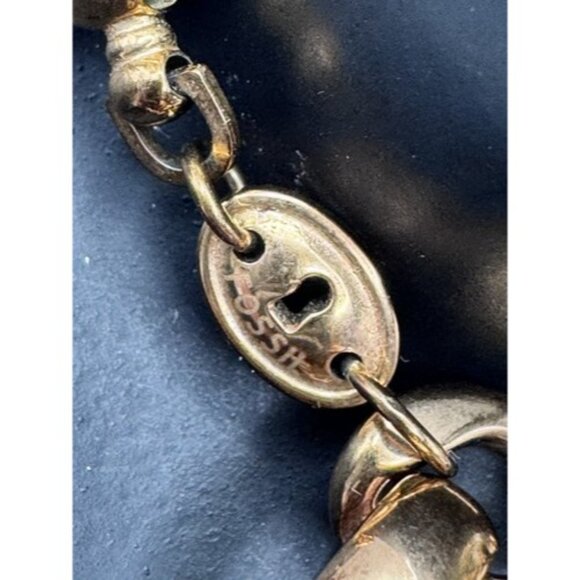 Fossil Link Bracelet Rose Gold Tone, Rhinestone Heart Lock Charm Whit Key- Cute - Picture 5 of 13